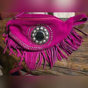 Chic Magenta Crossbody Bag with Fringe
